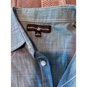 Beverly Hills Polo Club Mens Shirt L Short Sleeve Western Style Blue‎